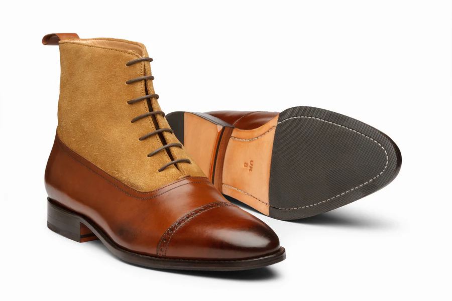 Two Tone Balmoral Leather Boot - Brown Camel Suede